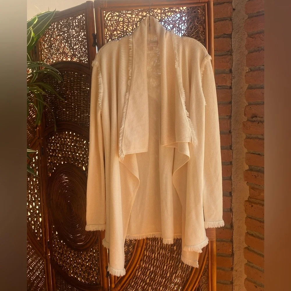 NWOT Michael Kors Cream Knit Waffle Fringe Sweater Excellent Condition!